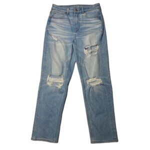 2/$30 American Eagle Light Wash Mom Straight Jean Distressed Size 6 #1534